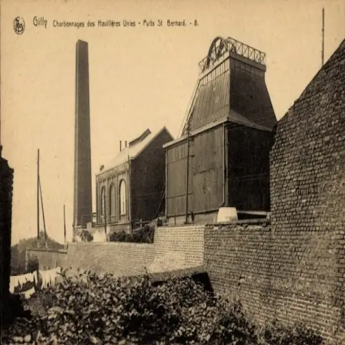 Ak Gilly Charleroi Wallonien Hennegau,  Kohlenbergwerke, Pults St Bernard, Industriegebäude, Scho