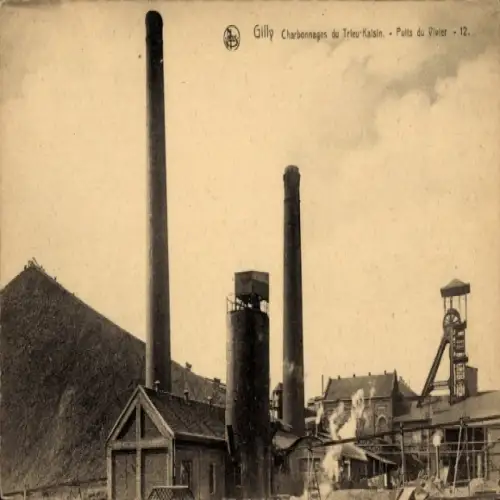 Ak Gilly Charleroi Wallonien Hennegau, Industriegebäude, Schornsteine, Kohlenhalde, Puits du Vivi