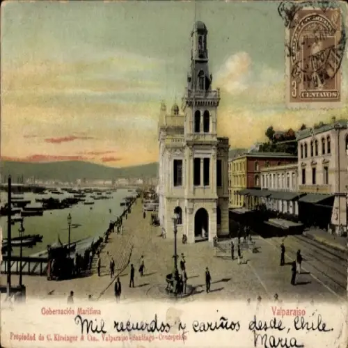 Ak Valparaíso Chile, Hafenansicht, maritimes Gebäude, nmotiv, Text in Spanisch