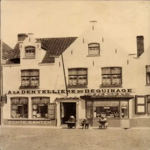 Ak Bruges Brügge Flandern Westflandern, Ladenfront, Echte Kanten, Real Laces, Bruges, zwei Person