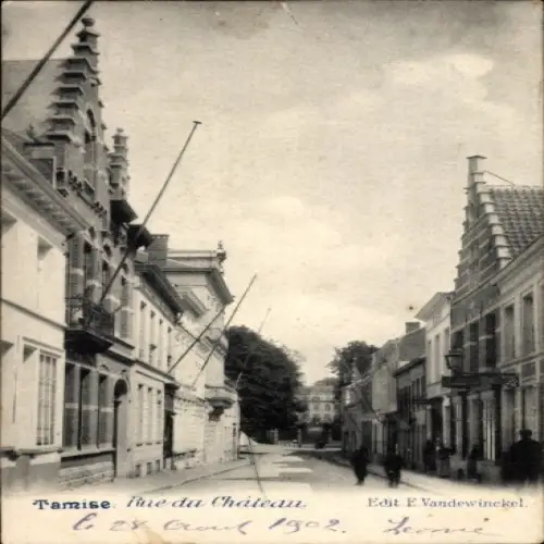 Ak Tamise Temse Temsche Ostflandern, Straße Rue du Château, Gebäude,  von E. Vandewinckel