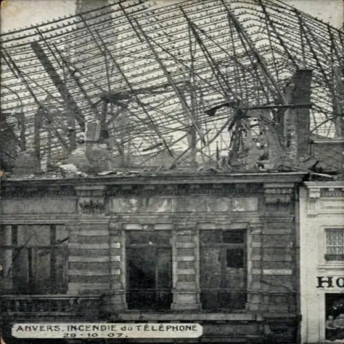 Ak Antwerpen Flandern, Incendie du Telephone 1907