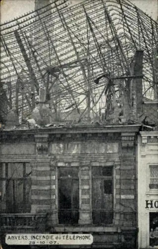 Ak Antwerpen Flandern, Incendie du Telephone 1907