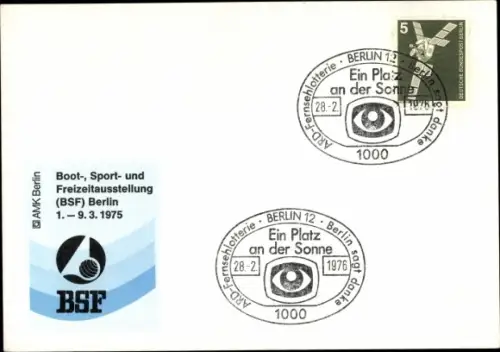 Ak Boot Sport und Freizeitausstellung BSF 1975, ARD Fernsehlotterie Ein Platz an der Sonne