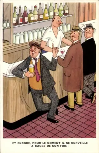 Künstler Ak Betrunkener Mann an der Bar, Humor