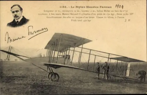 CPA Le Biplan Maurice Farman, Doppeldecker