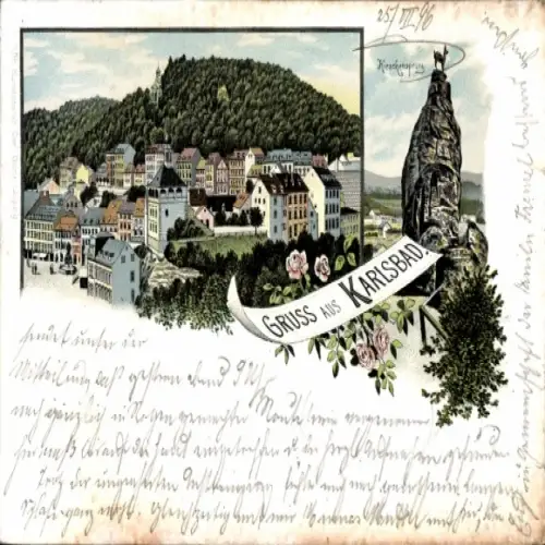 Litho Karlovy Vary Karlsbad Stadt, Panorama, Hirschensprung