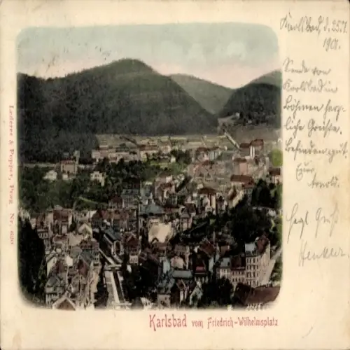 Ak Karlovy Vary Karlsbad Stadt, Blick vom Friedrich Wilhelmsplatz