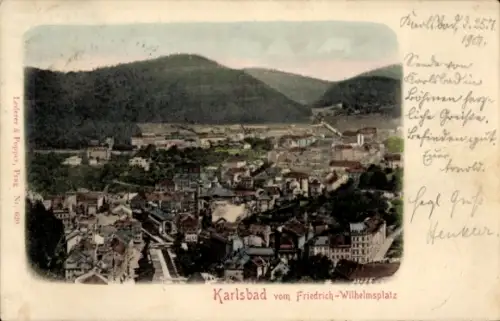 Ak Karlovy Vary Karlsbad Stadt, Blick vom Friedrich Wilhelmsplatz