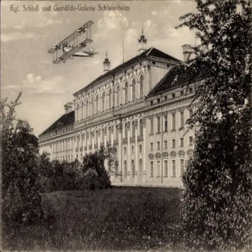 Ak Schleißheim in Oberbayern, Königliches Schloss und Gemälde-Galerie, Doppeldecker