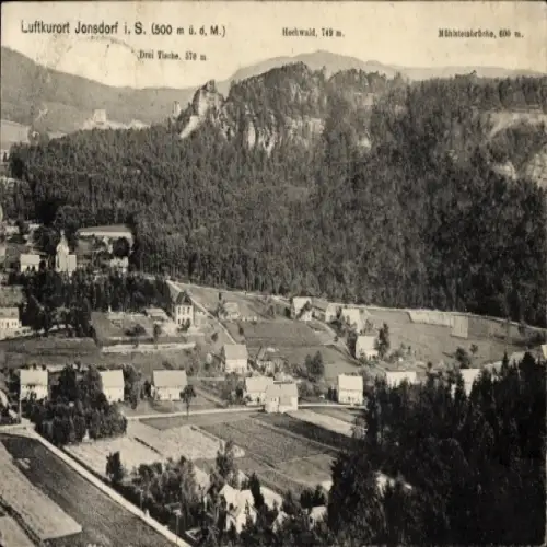 Ak Jonsdorf in der Oberlausitz Sachsen, Luftkurort  Hochwald, Mühlsteinbrüche, ländliche Landscha