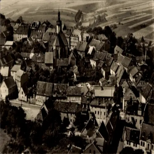 Ak Mansfeld im Harzvorland, Blick vom Schloss auf die Stadt, Historische Architektur, Schwarz-Wei