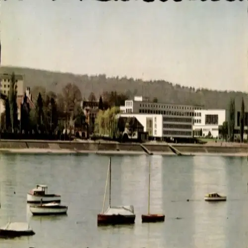 Ak Bonn am Rhein, Bonn am Rhein, Bundeshaus, Natur-Farbenaufnahme, Boote auf dem Wasser