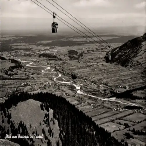 Ak Lenggries in Oberbayern, Brauneck, Blick vom Brauneck ins Isartal, Seilbahn