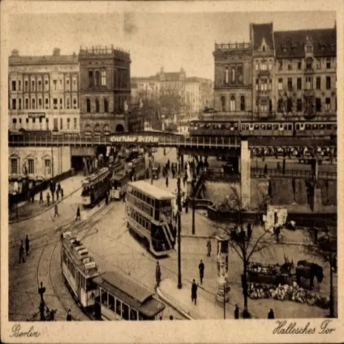 Ak Berlin Kreuzberg, Hallesches Tor, Straßenbahn