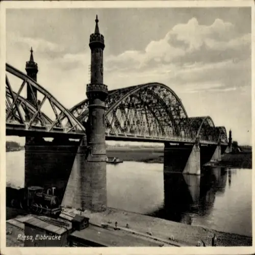Ak Riesa an der Elbe Sachsen, Elbbrücke, Panorama
