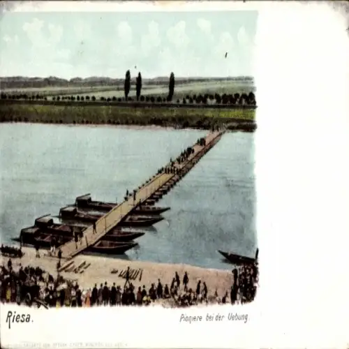 Ak Riesa an der Elbe Sachsen, Pioniere bei der Übung