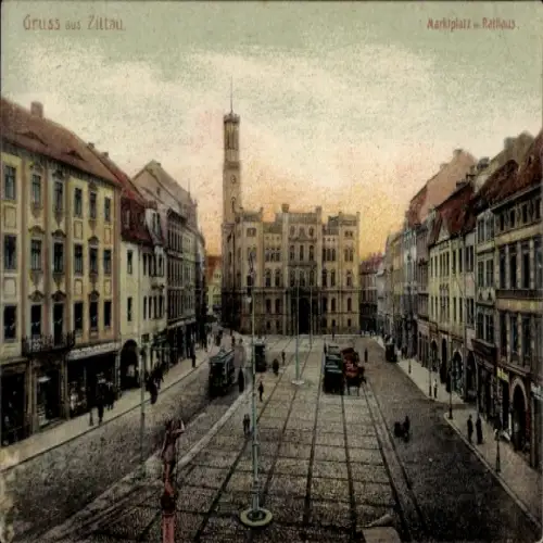 Ak Zittau in Sachsen, Marktplatz mit Rathaus,  Architektur, 