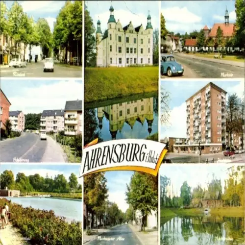 Ak Ahrensburg in Holstein, Ahrensburg Schloss, Rondeel, Manhagener Allee, verschiedene Ansichten