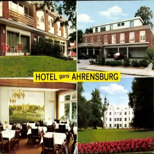 Ak Ahrensburg in Holstein, Hotel, Innenansicht, Außenansicht, Gartenanlage