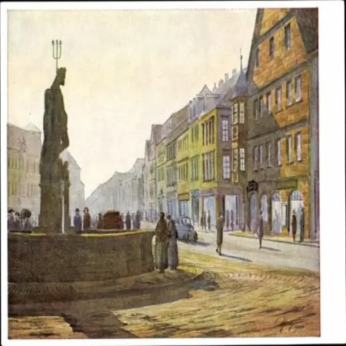 Künstler Ak Schmitz, Hans, Bayreuth in Oberfranken, Maxstraße mit Neptunbrunnen