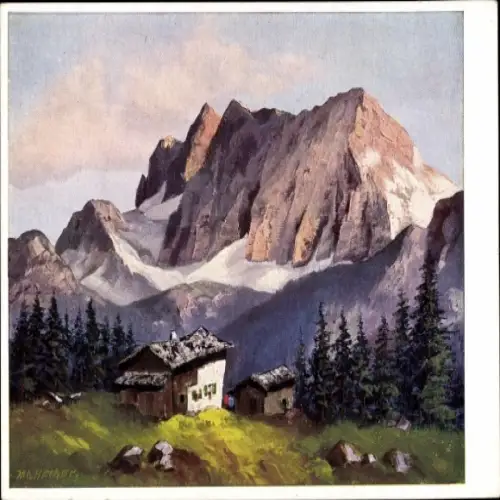 Künstler Ak Hecker, J., Berghütte