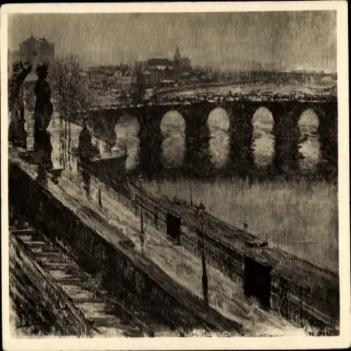 Künstler Ak Kuehl, Gotthardt, Dresden Altstadt, abgebrochene Augustusbrücke