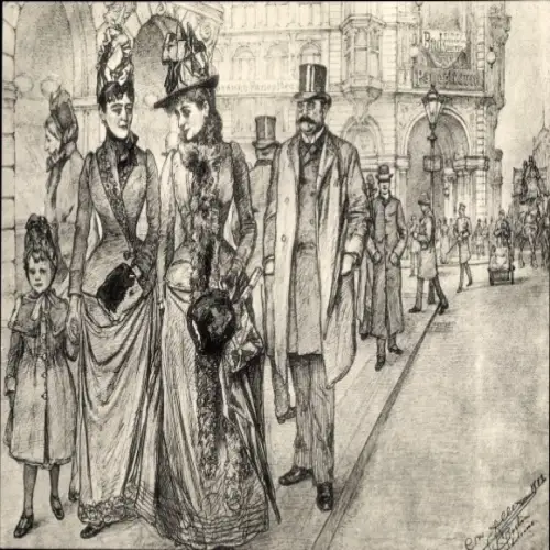Künstler Ak Berlin 1889, Bürgerliche Frauen um 1890 in Berlin, Friedrichstraße