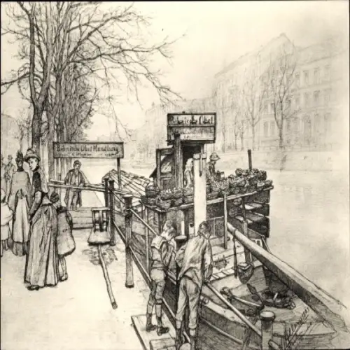 Künstler Ak Berlin 1889, Böhmische Obsthandlung an der Potsdamer Brücke