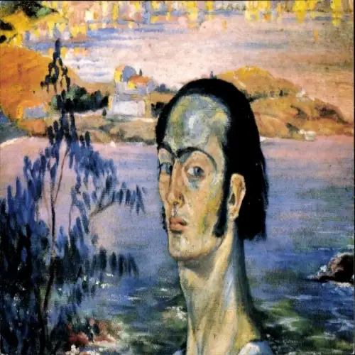Künstler Ak Dali, Salvador, Selbstbildnis mit Raffaels Hals, 1922