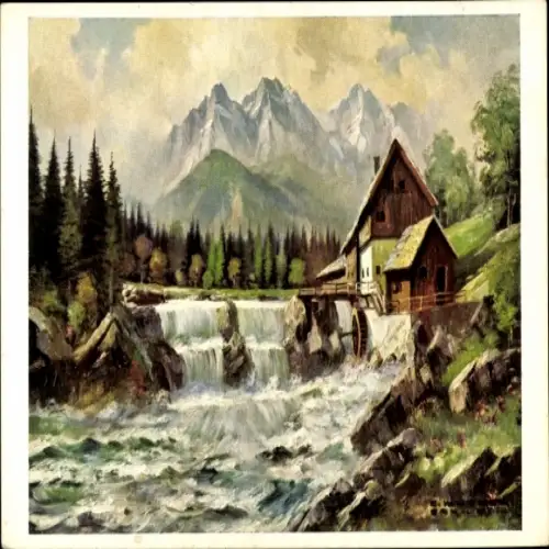 Künstler Ak Hüther, Ernst, Alte Mühle bei Berchtesgaden