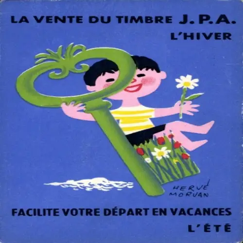 Künstler CPA Morvan, H., La Vente du Timbre JPA l'Hiver, Facilite votre depart en Vacances