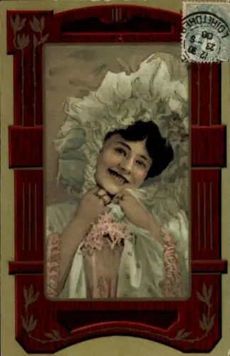 Passepartout Ak Gemaltes Porträt einer jungen Frau