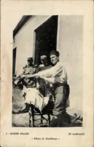 CPA Guerre 1914-1915, En Campagne, Chez le Coiffeur