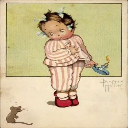 Künstler Ak Mallet, Beatrice, Kind im Nachthemd, Maus