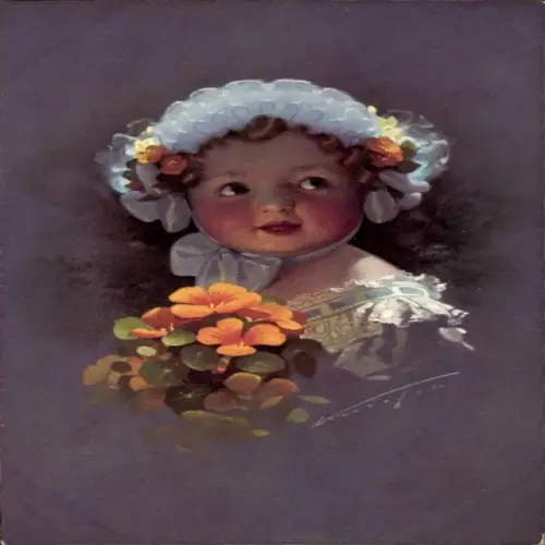 Künstler Ak Mädchen mit Blumen, Portrait, Novitas 664