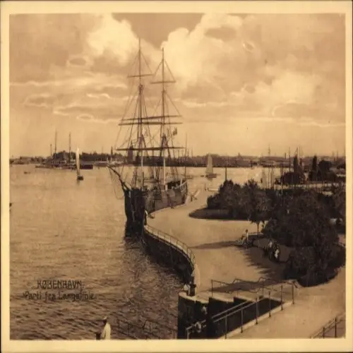 Ak København Kopenhagen Dänemark, Langelinie, Hafen, Segelschiff