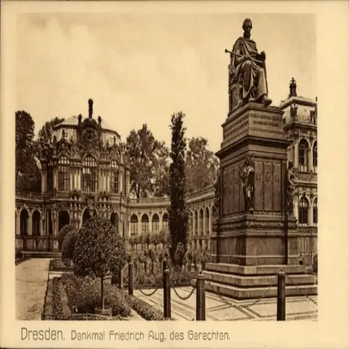 Ak Dresden Altstadt, Denkmal Friedrich August, Gebäude, Grünanlagen,  Architektur