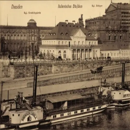 Ak Dresden Altstadt, Italienisches Dörfchen, Kgl. Hofoper, Kgl. Gemäldegalerie, Dampfer