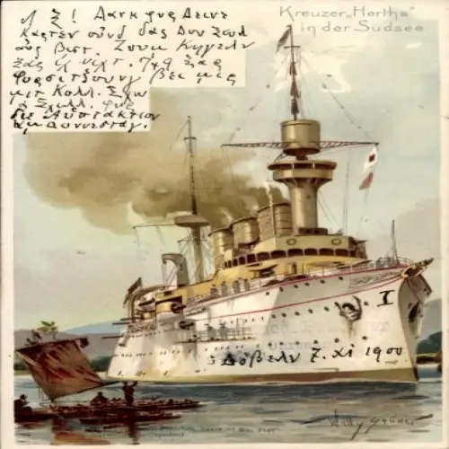 Künstler Litho Stöwer, Willy, Deutsches Kriegsschiff