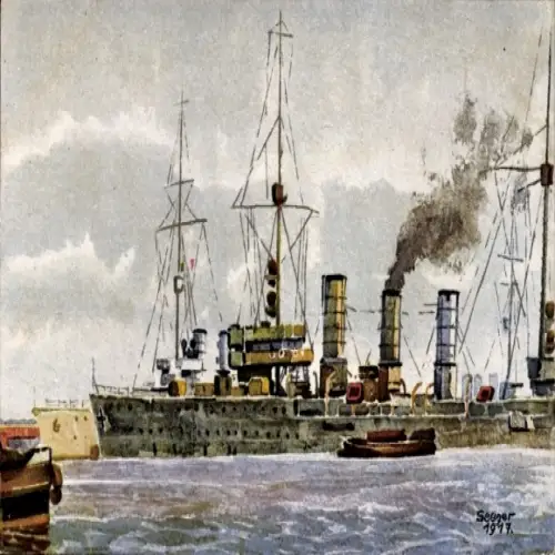 Künstler Ak Seeger, Deutsches Kriegsschiff, Leichte Kreuzer, Kaiserliche Marine