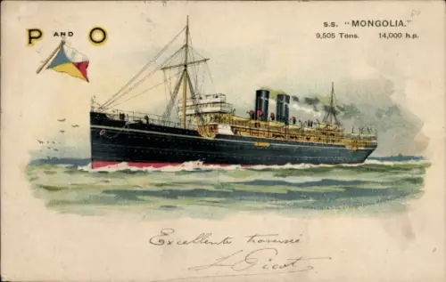 Litho Dampfer SS Mongolia, Pacific Mail Steamship Company