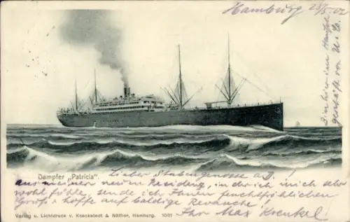 Ak HAPAG Dampfer Patricia, Passagierschiff