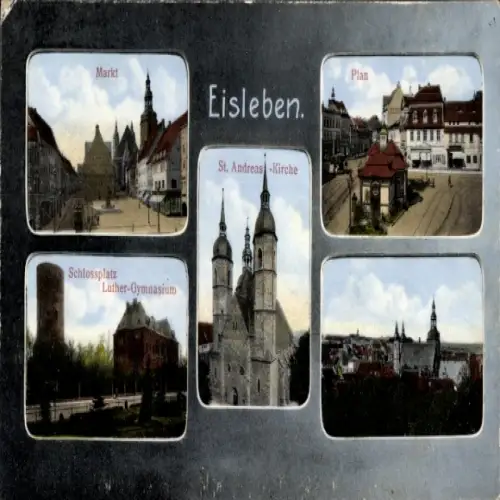 Ak Lutherstadt Eisleben, Markt, Schlossplatz, Luther-Gymnasium, St. Andreas-Kirche, Plan