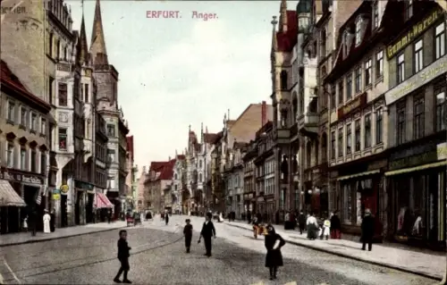 Ak Erfurt in Thüringen, Straßenansicht, Anger,  Gebäude, Menschen, Geschäft