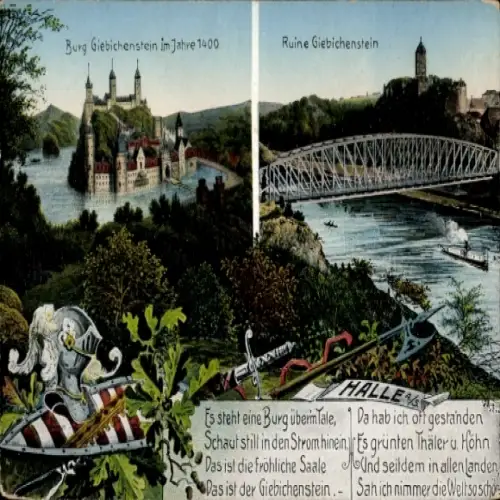 Ak Giebichenstein Halle an der Saale, Burg Giebichenstein, Ruine Giebichenstein, Saale, Jahr 1400