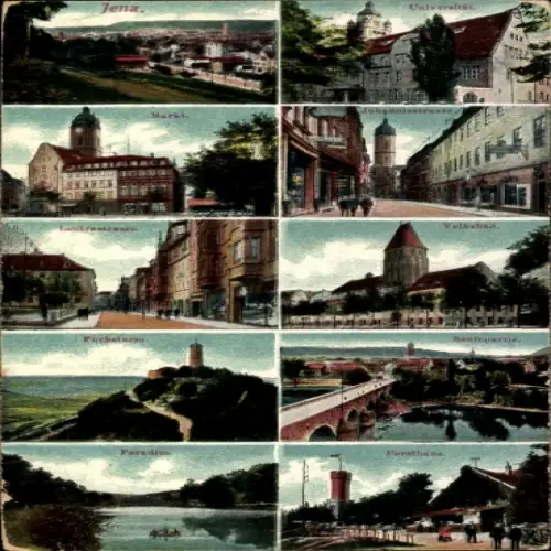 Ak Jena in Thüringen, Verschiedene Ansichten von  Universitätsgebäude, Volksbad, Lautrestrasse