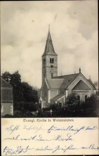Ak Wolmirsleben im Salzlandkreis, Evangelische Kirche, Schwarz-Weiß Bild, Grüße aus Wolmirsleben