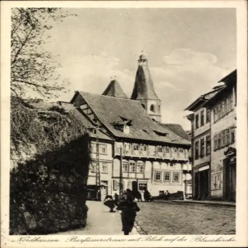 Ak Nordhausen am Harz,  Barfüßerstraße, Blick auf die Blaskirche