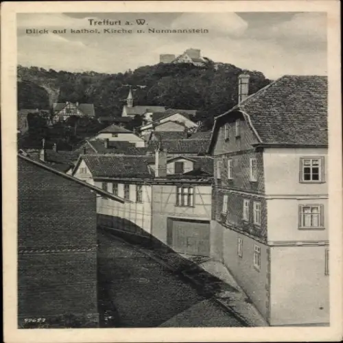 Ak Treffurt an der Werra, Blick auf katholische Kirche, Normannstein,  Architektur